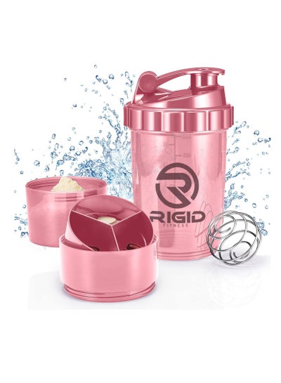 اشتري Protein Shaker Bottle (500ml) Transparent - Leak-Proof Blender Bottle with Powder and Pill Storage Compartment - BPA Free Shaker (Light Pink) في السعودية