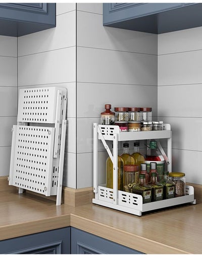 اشتري Tycom Pull Out Spice Rack Organizer For Countertop and Cabinet, Standing Shelf Jars Storage Holder, Foldable Seasoning Shelf Organizer for Kitchen Storage,2 Layer White. في الامارات