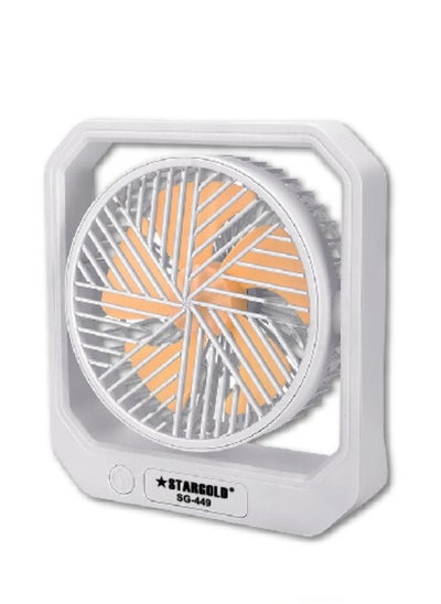 Buy 6 Inch Mini Rechargeable Fan With LED Light AC/DC  White in UAE