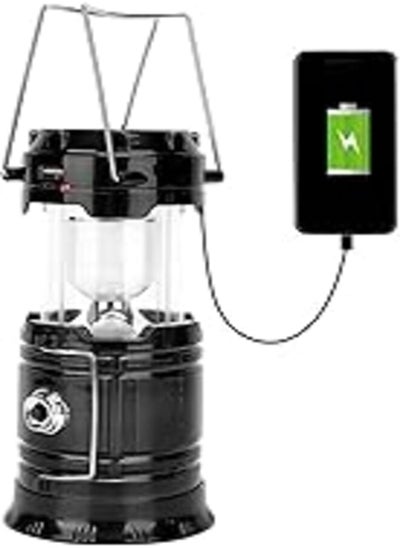 اشتري MOUMOUTEN Solar LED Camping Lantern, Portable Folding Camping Tent Light with Flashlight, Rechargeable USB Survival Light for Emergency Hiking Camping Fishing (Black) في مصر