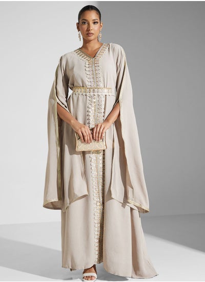 Buy Lace Detail Drape Sleeve Jalabiya in Saudi Arabia