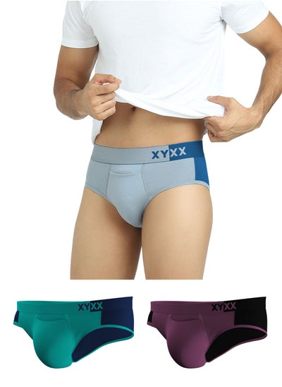 Buy Pack of 3 Dualist Intellisoft Micro Modal Color Blocked Colorblock Men Brief in UAE