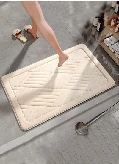 Buy ​1-Piece Striped Non-Slip Bath Rug Bathroom Water Absorption Mat Coral Velvet 60x40 cm in UAE