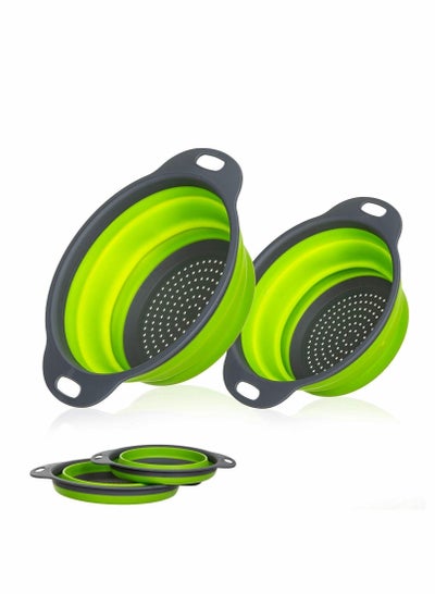 اشتري Silicone Collapsible Colander Round Folding Strainers.BPA Free,Collapsible Colanders with Handles,Round Kitchen Sink Strainers,Heat-Resistant Silicone(2 Pc. Set/Green) في الامارات