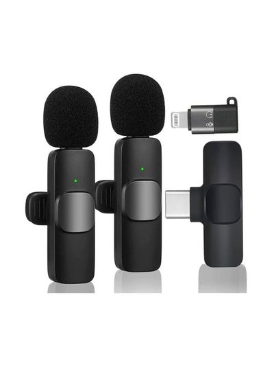 اشتري 2in1 Bluetooths Mic K9 Wireless Collar Microphone Dual Lapel Lavalier Mic for Noise Reduction Vlogging Interview Live Streaming YouTube Video Broadcast With 2 Mic Receiver for iPhone and Android في الامارات