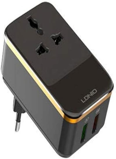 Buy Ldnio SC1205 2 In 1 Travel Converter Adapter Mobile Charger And Power Strip With Power Socket And 2 USB, 30 Watt Power - Black in Egypt