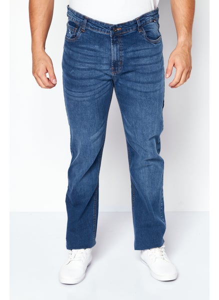 Buy Men Straight Fit Washed Denim Jeans, Blue in UAE