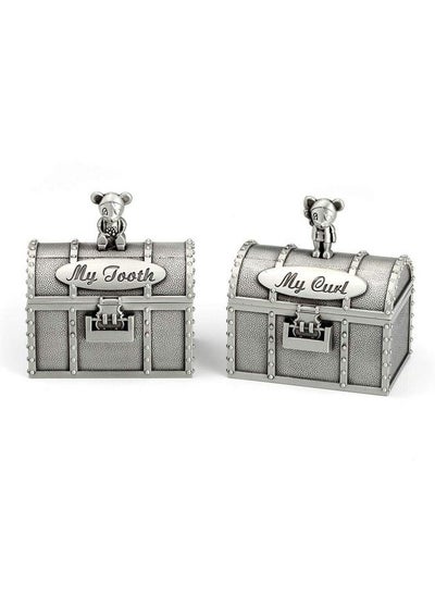 اشتري Baby Tooth Treasure Chest Box Silver Tooth Holder And Curl Organizer Set Cute Teeth Fairy Keepsake Box For Child Kids في السعودية