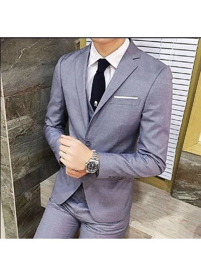 Buy Mens Slim Fit Casual Suit Set Fashion Gray (suit + suit pants + shirt + bow tie) in UAE