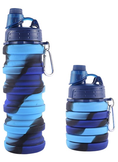 Buy Rainbow Collapsible Water Bottles for Kids, Students, Adults, Reusable BPA Free Silicone Foldable Sports Water Bottles for Travel Camping Hiking, Folding Travel Water Bottles, Ocean Blue in Saudi Arabia