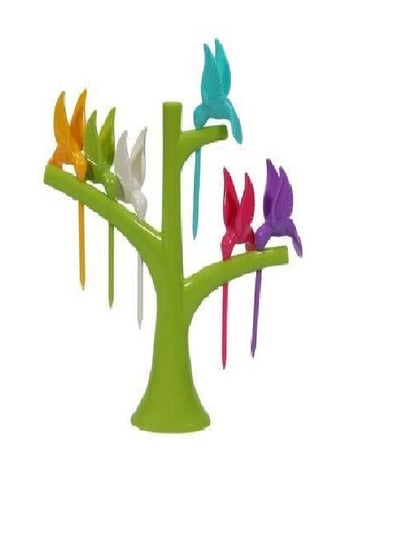 اشتري 915 Generation 6 Pcs +1 Stand Birds Tree Shape Fruits Fork ABS في مصر