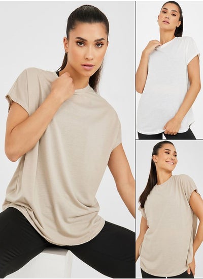 Buy Pack of 2 - Solid Curved Hem Active Tops in Saudi Arabia