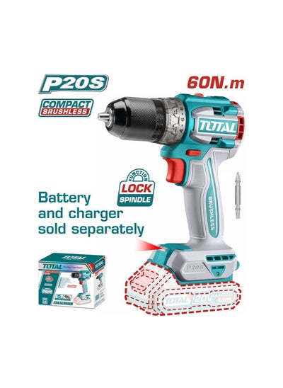 Buy TOTAL Compact Brushless Cordless Drill Li-ion 20V / 60Nm BL Motor (TDLI206021) in Egypt