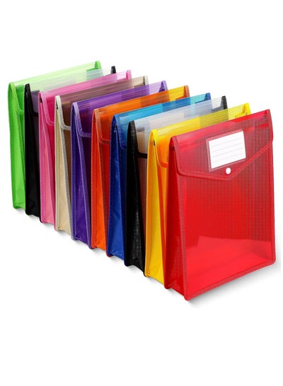 Buy 10 Pieces Plastic File Folders Envelope Expanding File Wallet Organizer Documents Folde, A4 Size Waterproof Transparent File Pouch(Vertical, Assorted Color) in Saudi Arabia