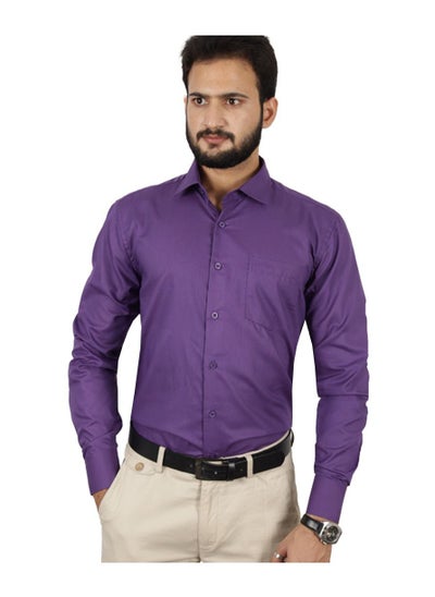 Buy Checkered Regular Fit Collared Neck Casual Shirt Purple in UAE