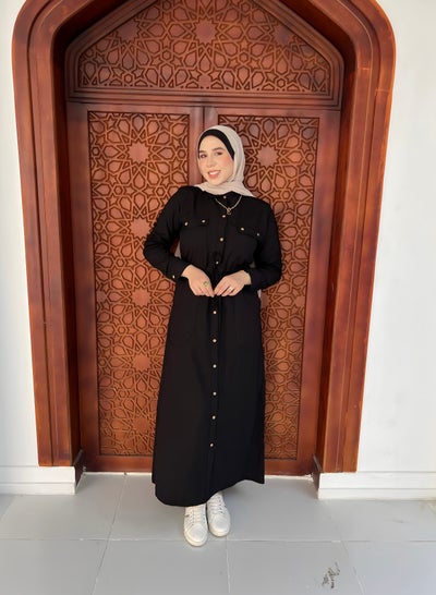 Buy Black maxi shirt dress with buttons in Egypt