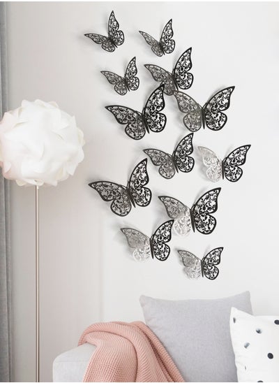 Buy 12pcs 3D Butterfly Sticker, Black Hollow Paper Butterfly Wall Decoration For Home Decor in UAE