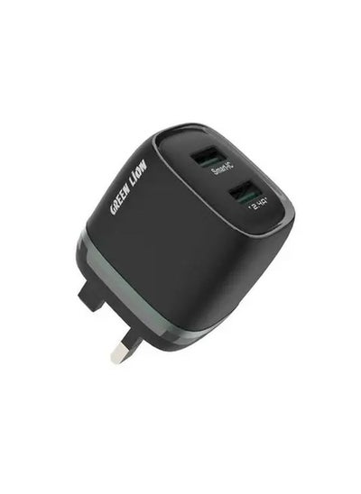 Buy Dual USB Wall Charger With USB-A To Lightning Cable / UK Plug / 1 Meter PVC Cable Length / 2.4A Fast Charging / USB-A Outputx2 / Charging Protection / Power Up Safely - Black in UAE