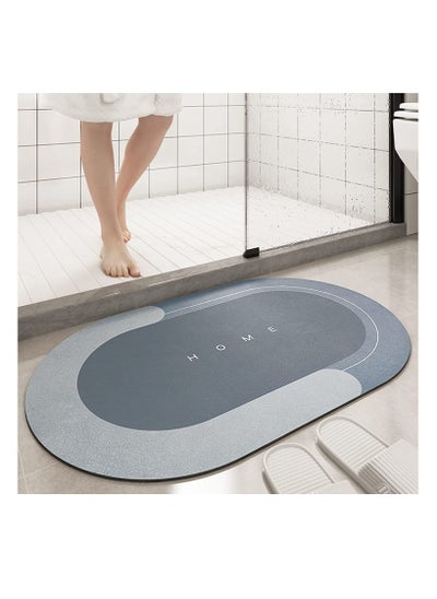 Buy MahMir® Diatom Bath Mat, Anti-Slip Bathroom Floor Mats and Quick Dry Bath Rug, Super Absorbent Bathtub Mat with Non-Slip, Thickened,Soft, Easier Clean Carpet (50 x 80 cm, Oval Blue) in UAE