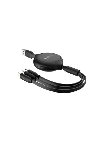 اشتري سيليبرات HB-11 كابل 3 في 1 محمول USB إلى Type-C، Lightning، شحن سريع مايكرو ونقل البيانات بتصميم سلك مسطح وقابل للتمدد يناسب الهاتف المحمول 3A /1200 مم - أسود في مصر