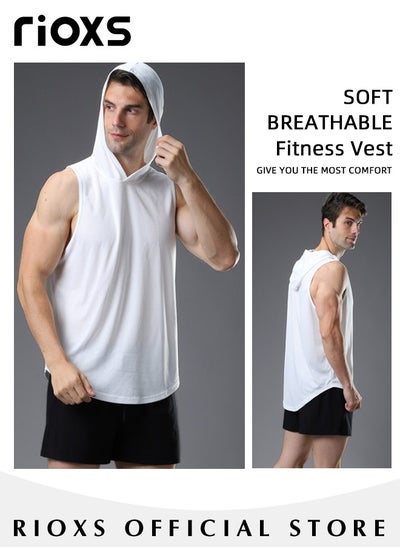 Buy Men's Workout Muscle Shirts Sports Training Sleeveless Gym Shirts Fitness Bodybuilding Hooded Tank Tops in UAE