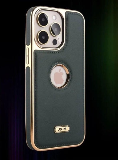 Buy Upscale 13 Pro Max Luxury Premium Leather Back Cover Soft Protective Mobile Phone Case Green/Gold in UAE