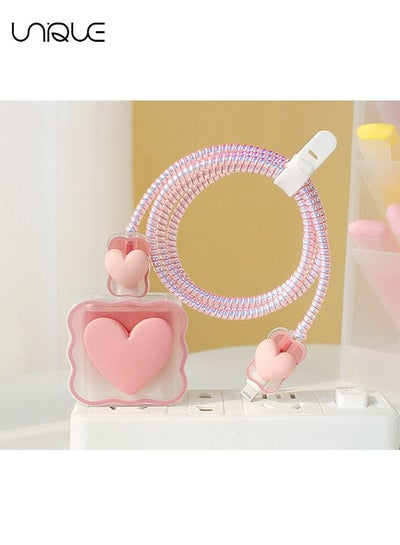 اشتري Lovely Waves DIY Cable bite Protector for iPhone Charger,Kawaii 3D Love Heart Design,Apple Quick Charging Head 18/20w Charging Head Protective Cover Clear /Pink/White في الامارات