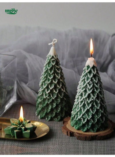 Buy 1pc Soy Wax Christmas Tree Scented Candle, Snowy Pine Aroma, Holiday Decoration Gift in Saudi Arabia