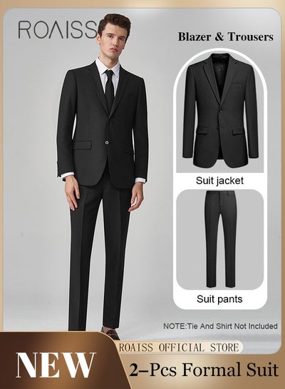 Buy 2Pcs Business Casual Formal Suit for Men 2 Buttons Single Breasted Lapel Collar Blazer Trousers Set for Bridegroom Host or Office Wear in Saudi Arabia