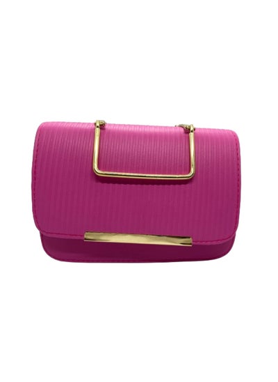 Buy Women's leather bag, fuchsia color, with a golden metal handle in Egypt