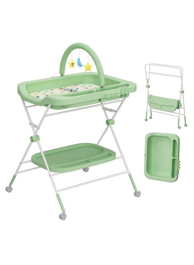 Buy Water-Proof Baby Changing Table with Wheels, Foldable Adjustable Height Diaper Changing Tables with Changing Pad & Storage Rack Diaper Station for Newborn Baby and Infant in Saudi Arabia