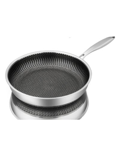 اشتري Stainless Steel Frying Pan, Whole Body Tri-ply Frying Pan, Scratch-resistant Non Stick  Double-sided Honeycomb Skillet Pan For All Stove, (32cm) في الامارات