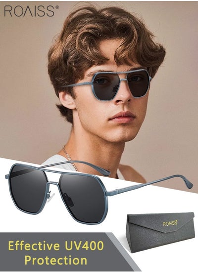 Buy Men's Polarized Square Sunglasses, UV400 Protection Sun Glasses with Aluminum Magnesium Alloy Frame, Black Grey Lens for Men Driving, Fishing, Golfing, Traveling in UAE