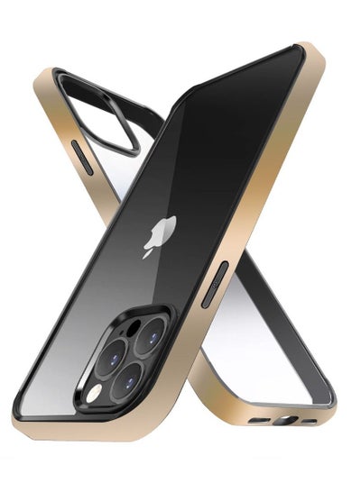 Buy iPhone 13 Pro Max Clear Case with Shockproof Electroplating Frame Slim Anti-Drop Back Cover 6.7 inch Gold in UAE