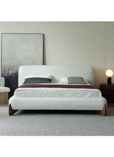 Buy White BouclÃ© Super King Bed (200x200x140) - A Regal Statement of Tranquil Luxury by Alhome in Saudi Arabia