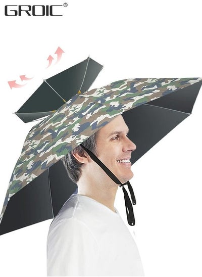 اشتري Fishing Umbrella Hat Folding Adjustable Sun Rain Cap, Diameter Large Umbrella Hat for Adults Hands Free UV Protection Head Umbrella Double Layer for Fishing, Gardening, Beach and Golf في الامارات