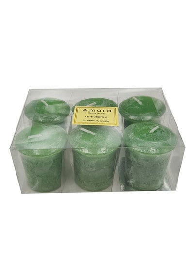 اشتري AW23 Amara Set of 6 Votive Candles 45Gms Lemongrass Aromatherapy Wax Candles For Living Room Bed Room Kitchen Bathroom Home Decoration Gift L 14 x W 9 x H 5 cm Green في الامارات