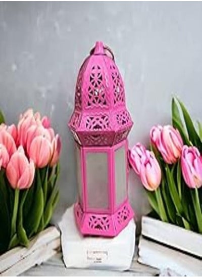 اشتري Ramadan Metal Glass Lantern - 12 Inch Fuchsia Decorative Islamic Style - Unique Design Decorative Look في مصر