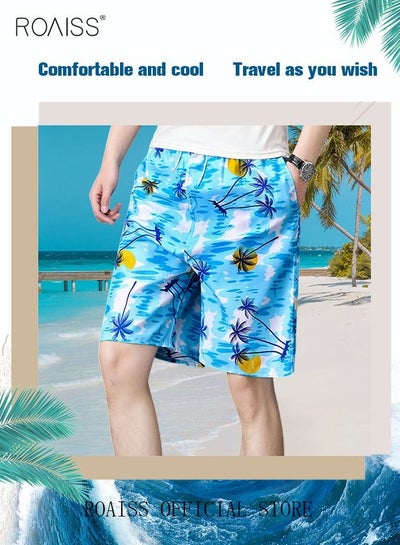 Buy Men's Beachwear Quick Dry Beach Pants Swimming Trunks Leaves Pattern Thin Five-point Casual Pants Sports Running Boxer Swim Shorts Swimsuit Summer Multicolor in Saudi Arabia