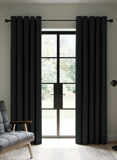 Buy Amali Blackout curtains 2 Panels for living room Decor or bedroom window, noise reduction and light blocking with 20 Grommets in 2 panels long 274cm and 127cm in width Black Curtains (Black) in UAE