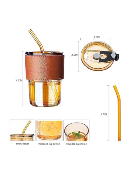 Buy Thermal Mug 400 Ml With Straw And Tight Lid With Leather Cover, Hot Or Cold in Egypt