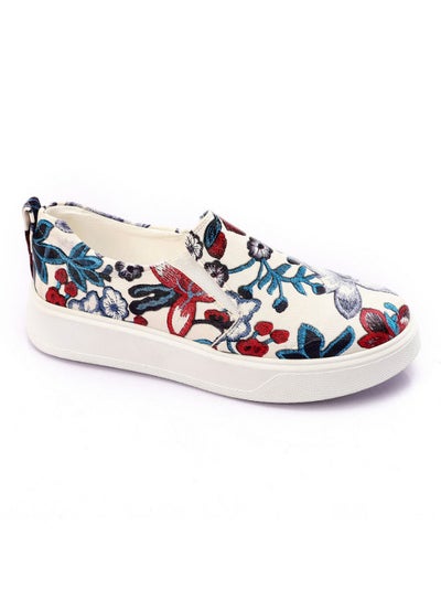 Buy Textured Floral Leather Slip On Casual Shoes - Multi Color in Egypt