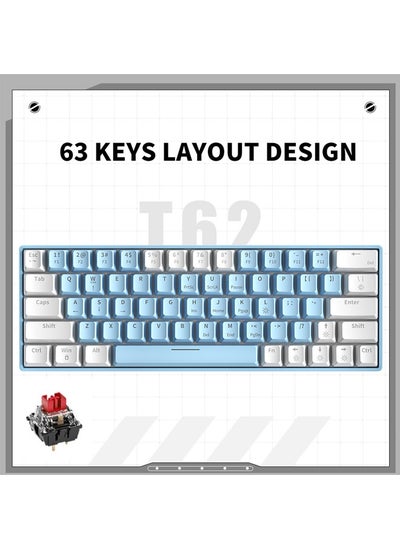 Buy 63 Keys RGB Gaming Keyboard Wired Waterproof With 25 Keys Anti-ghosting Keyboard and Two-color Keycaps With Red Switch for Gamers(Pale blue and white) in Saudi Arabia