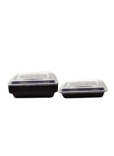 Buy Microwave Container Black Rectangular With Lid 32 Ounces Pack of 24 Pieces. in UAE