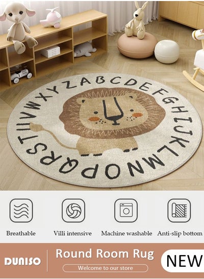 Buy Cartoon Round Kids Rug, Animals Non Slip Super Soft Plush Area Rug for Kids Room Playroom Nursery Bedroom, Educational Washable Circular Floor Mat for Home Room Decorative in Saudi Arabia