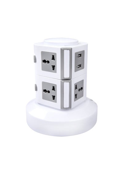 اشتري Universal Vertical Tower Power Strip, Multi Socket 110V-250V with 2 USB Ports, Electric Charging Station Surge Protector, Suitable For Any Country في الامارات