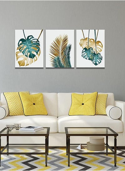 Buy Living Room Canvas Wall Art Home Wall Decor Bedroom Kitchen Dining Room Wall Decor Abstract Painting Leaves Wall Picture Artwork Office Canvas Art Print Bathroom Home Decor Set of 3 in Saudi Arabia