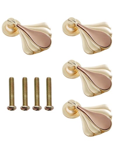 اشتري Knob Handles, Gold Leaf Shape Decorative Golden Pure Solid Brass Drop Pull Handle, Hardware Drawer Single Hole Handle for Wardrobe Cupboard Closets Cupboard Gold, 4pcs في السعودية