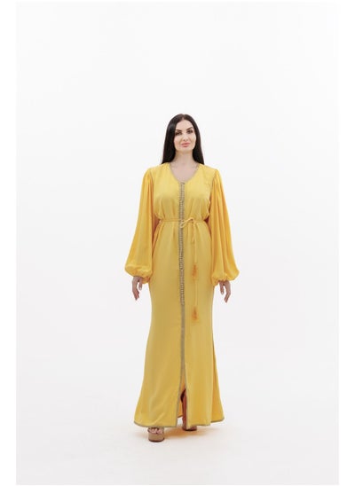 اشتري SIMPLE POLYESTER SOLID YELLOW COLOUR ARABIC KAFTAN JALABIYA DRESS في الامارات