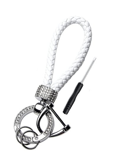 Buy Leather Braided Keychain Accessory with Shiny Rhinestones for All Car Keys in UAE